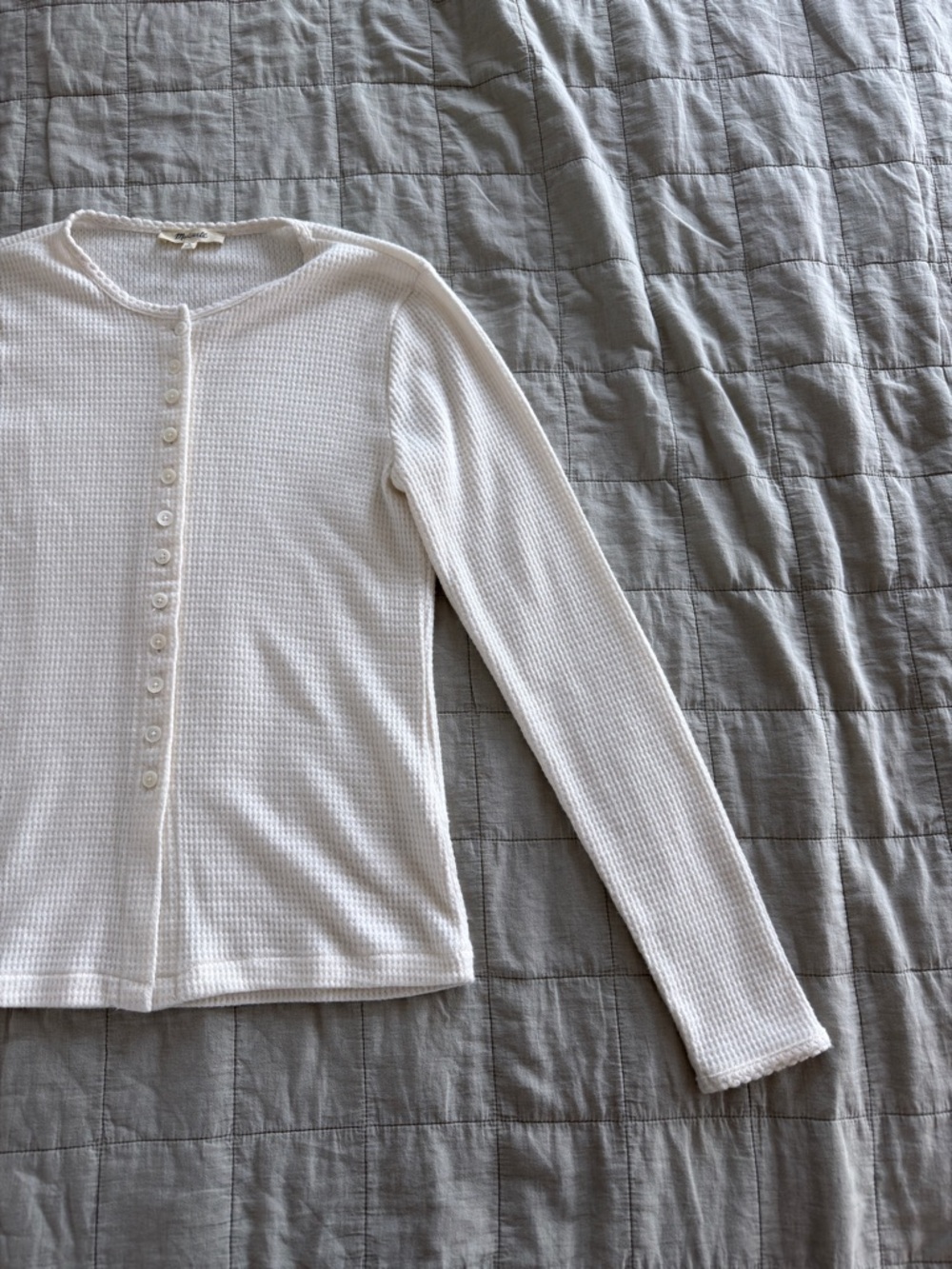 Madewell Cream Waffle Knit Button-Down Top - Picture 5 of 5